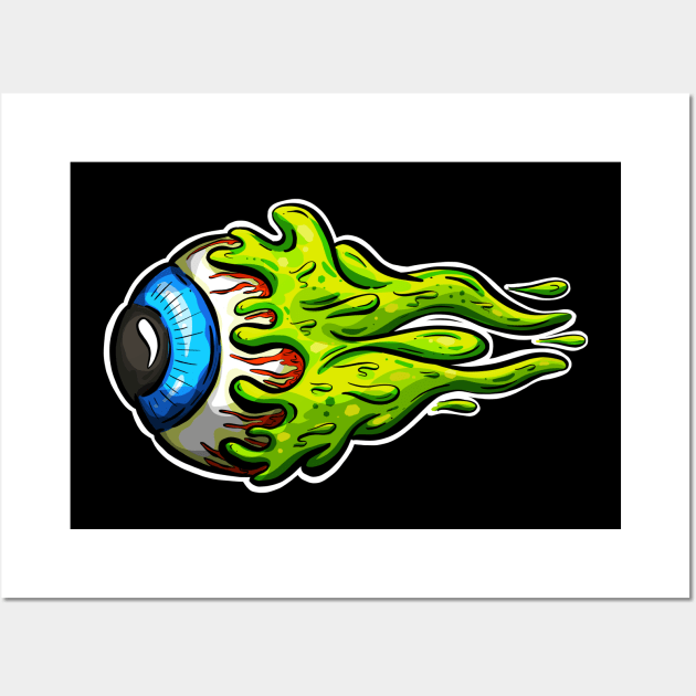 Eyeball Flying Rockabilly Tattoo Cartoon Slime Eye Wall Art by Squeeb Creative